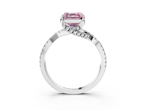 White gold Fancy Pink Asscher Cut Solitaire Twist Pave Diamond Engagement Ring with Prong Setting_3