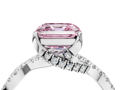 White gold Fancy Pink Asscher Cut Solitaire Twist Pave Diamond Engagement Ring with Prong Setting_4