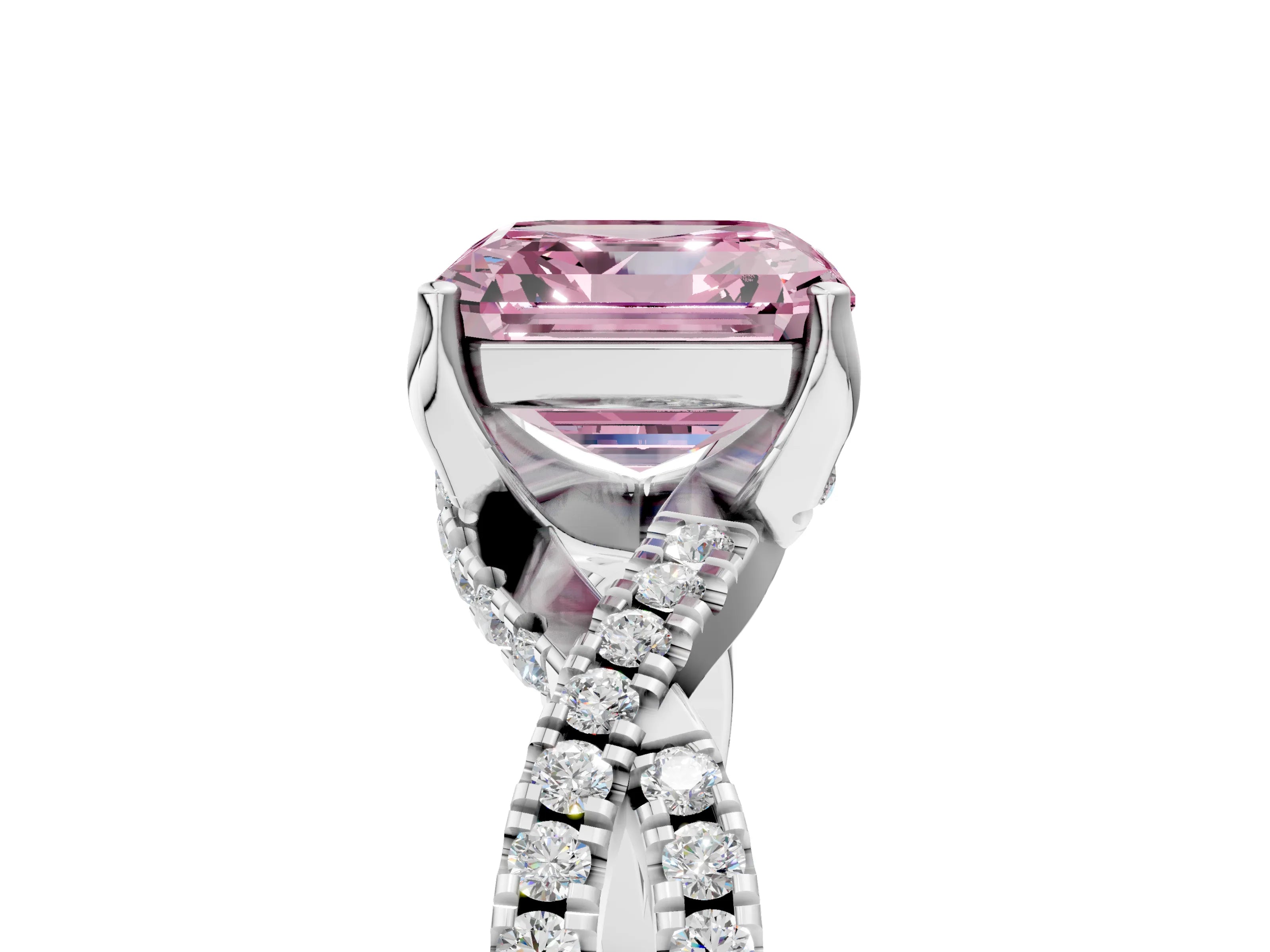 White gold Fancy Pink Asscher Cut Solitaire Twist Pave Diamond Engagement Ring with Prong Setting_5