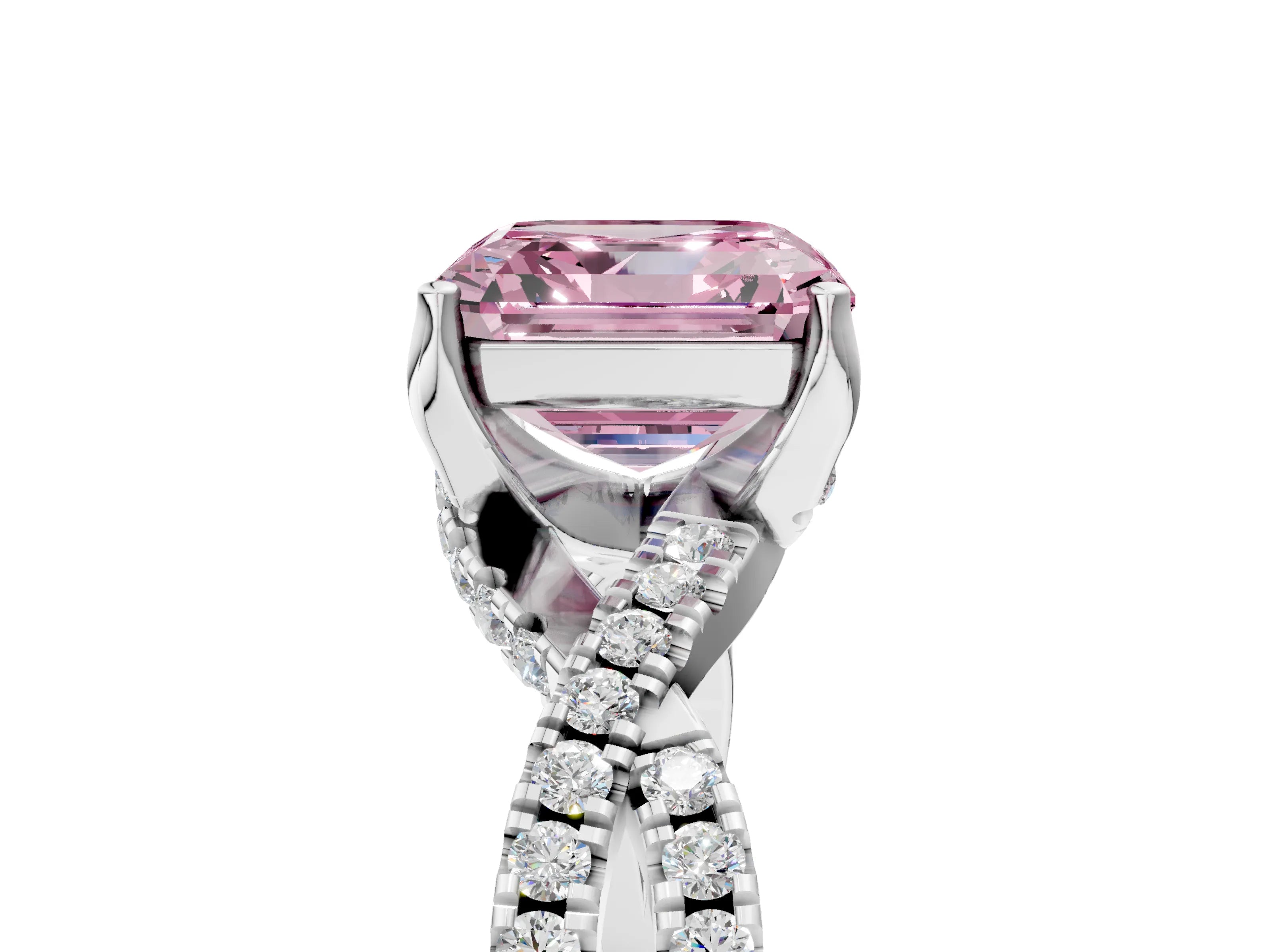 White gold Fancy Pink Asscher Cut Solitaire Twist Pave Diamond Engagement Ring with Prong Setting_5