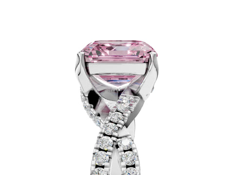 White gold Fancy Pink Asscher Cut Solitaire Twist Pave Diamond Engagement Ring with Prong Setting_5
