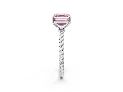 White gold Fancy Pink Asscher Cut Solitaire Twisted Band 4-Prong Ring_14