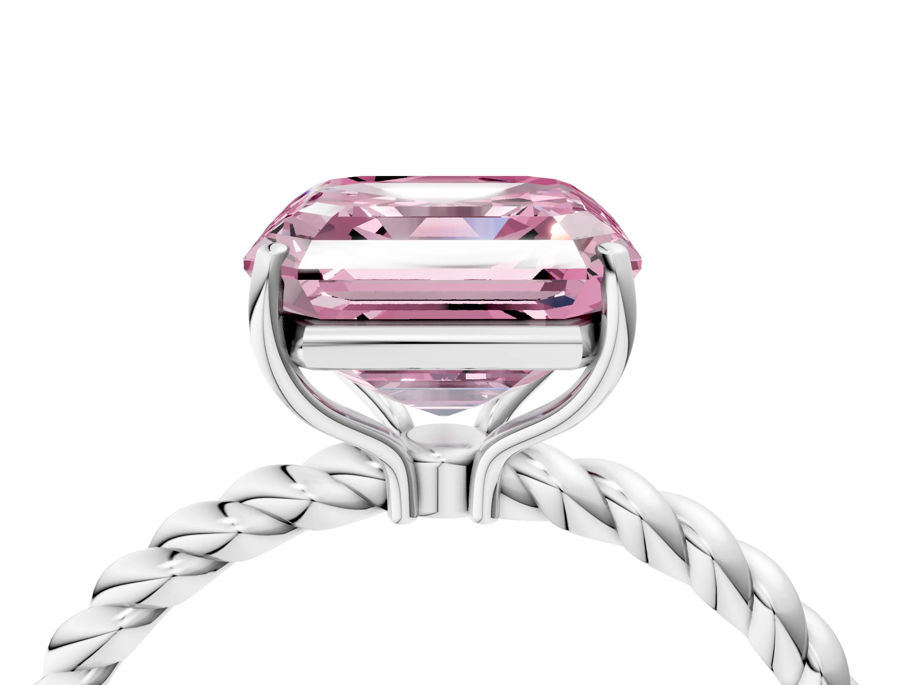 White gold Fancy Pink Asscher Cut Solitaire Twisted Band 4-Prong Ring_28