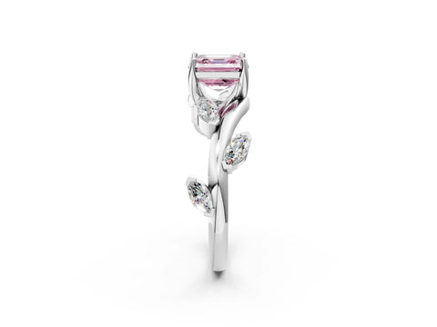 White gold Fancy Pink Asscher Cut Solitaire Twisted Band Marquise Accent Prong Setting Ring_2