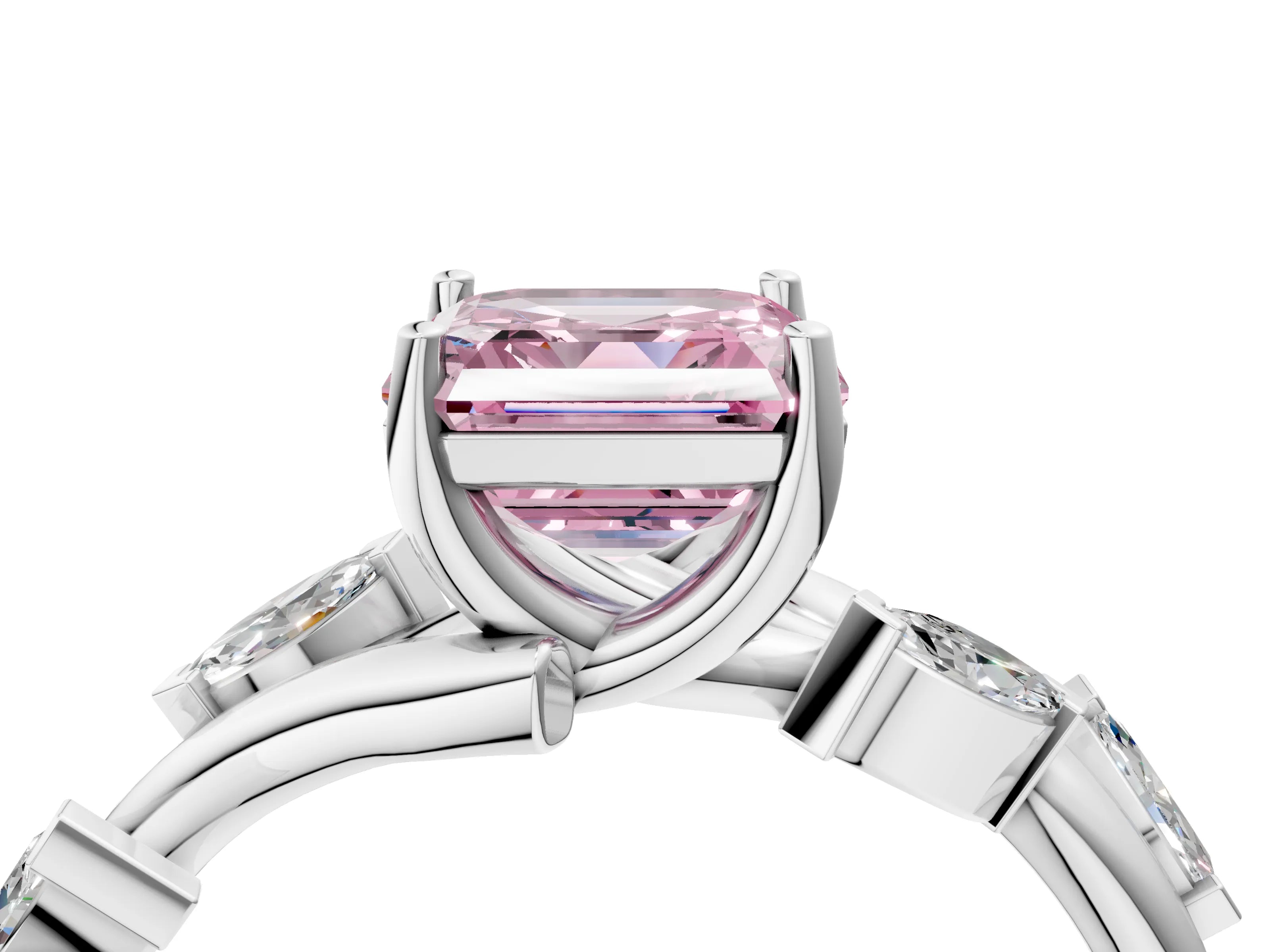 White gold Fancy Pink Asscher Cut Solitaire Twisted Band Marquise Accent Prong Setting Ring_4