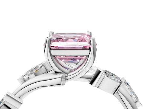 White gold Fancy Pink Asscher Cut Solitaire Twisted Band Marquise Accent Prong Setting Ring_4