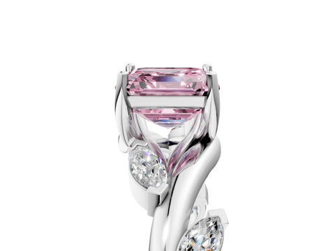 White gold Fancy Pink Asscher Cut Solitaire Twisted Band Marquise Accent Prong Setting Ring_5