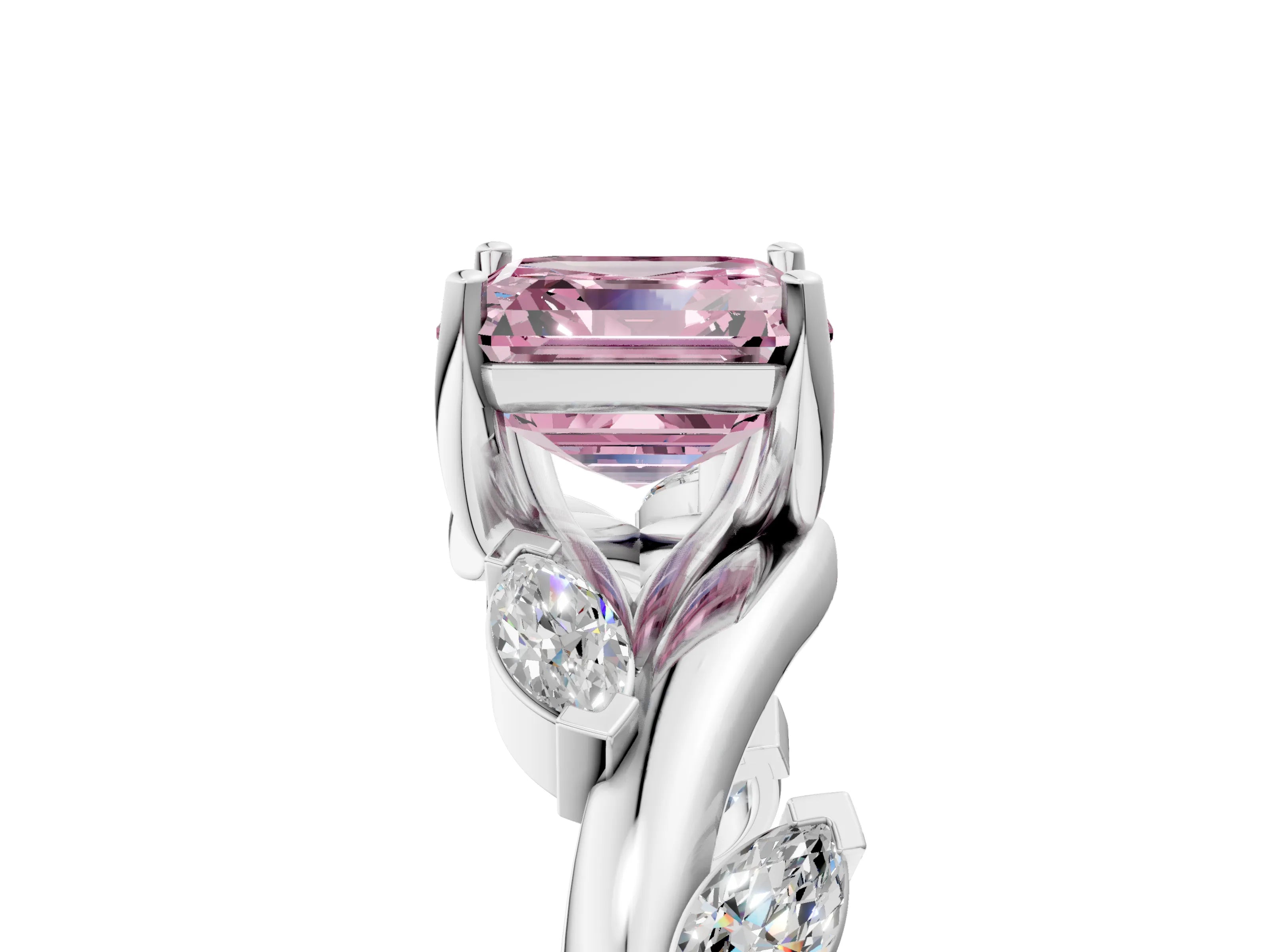 White gold Fancy Pink Asscher Cut Solitaire Twisted Band Marquise Accent Prong Setting Ring_5