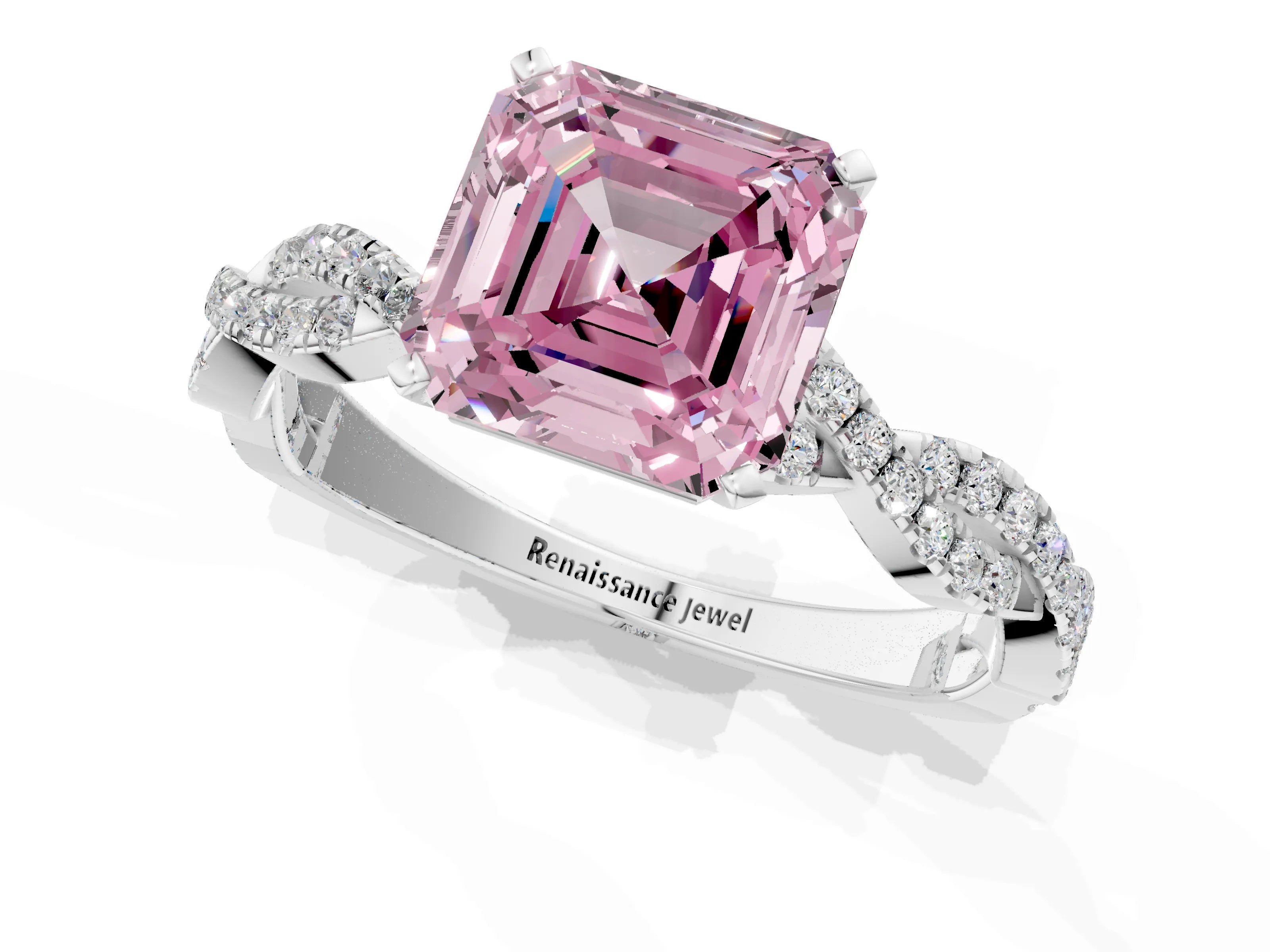 White gold Fancy Pink Asscher Cut Solitaire Twisted Pave Band with Four-Prong Setting_16