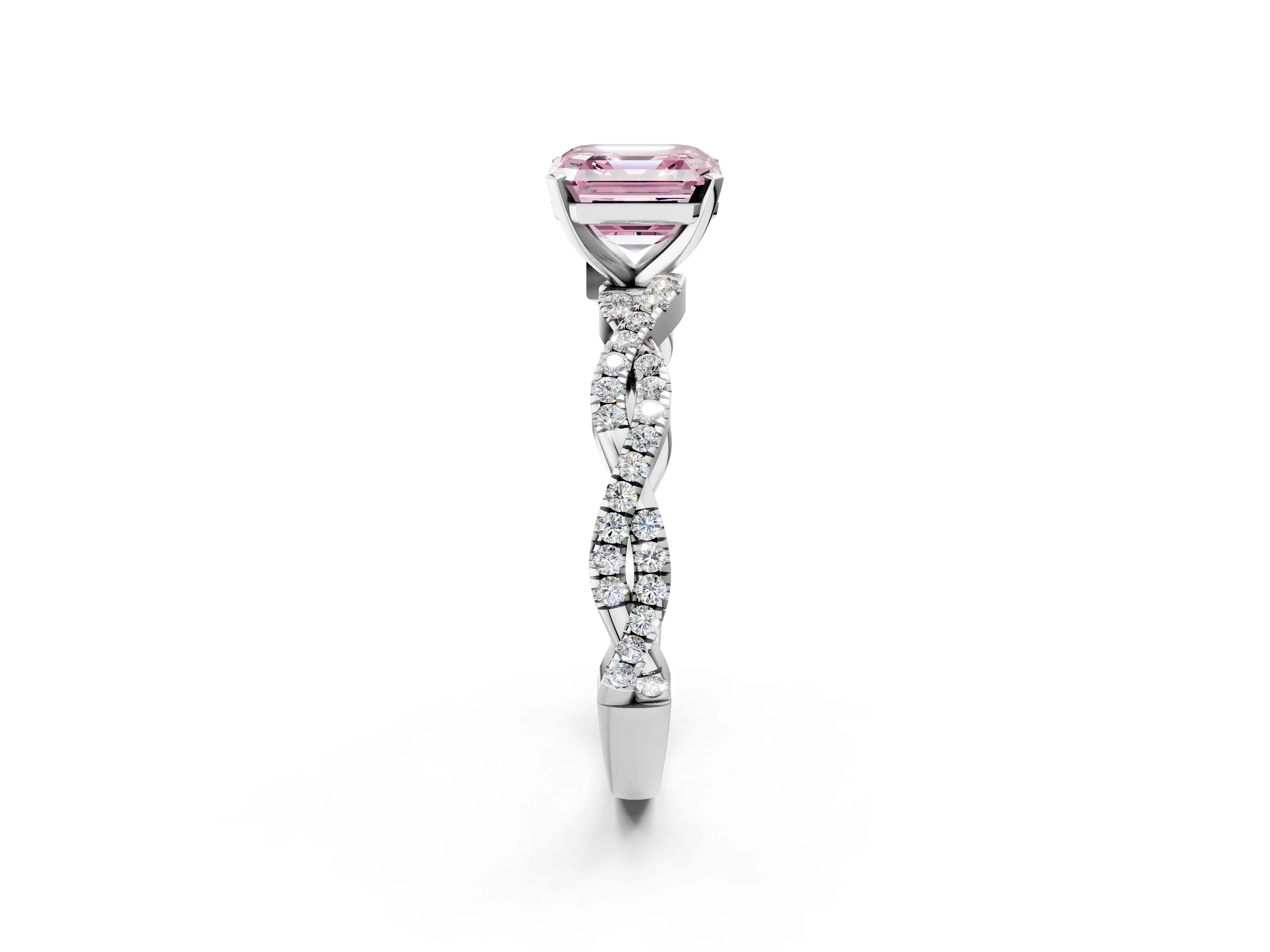 White gold Fancy Pink Asscher Cut Solitaire Twisted Pave Band with Four-Prong Setting_17