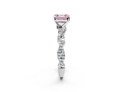 White gold Fancy Pink Asscher Cut Solitaire Twisted Pave Band with Four-Prong Setting_17