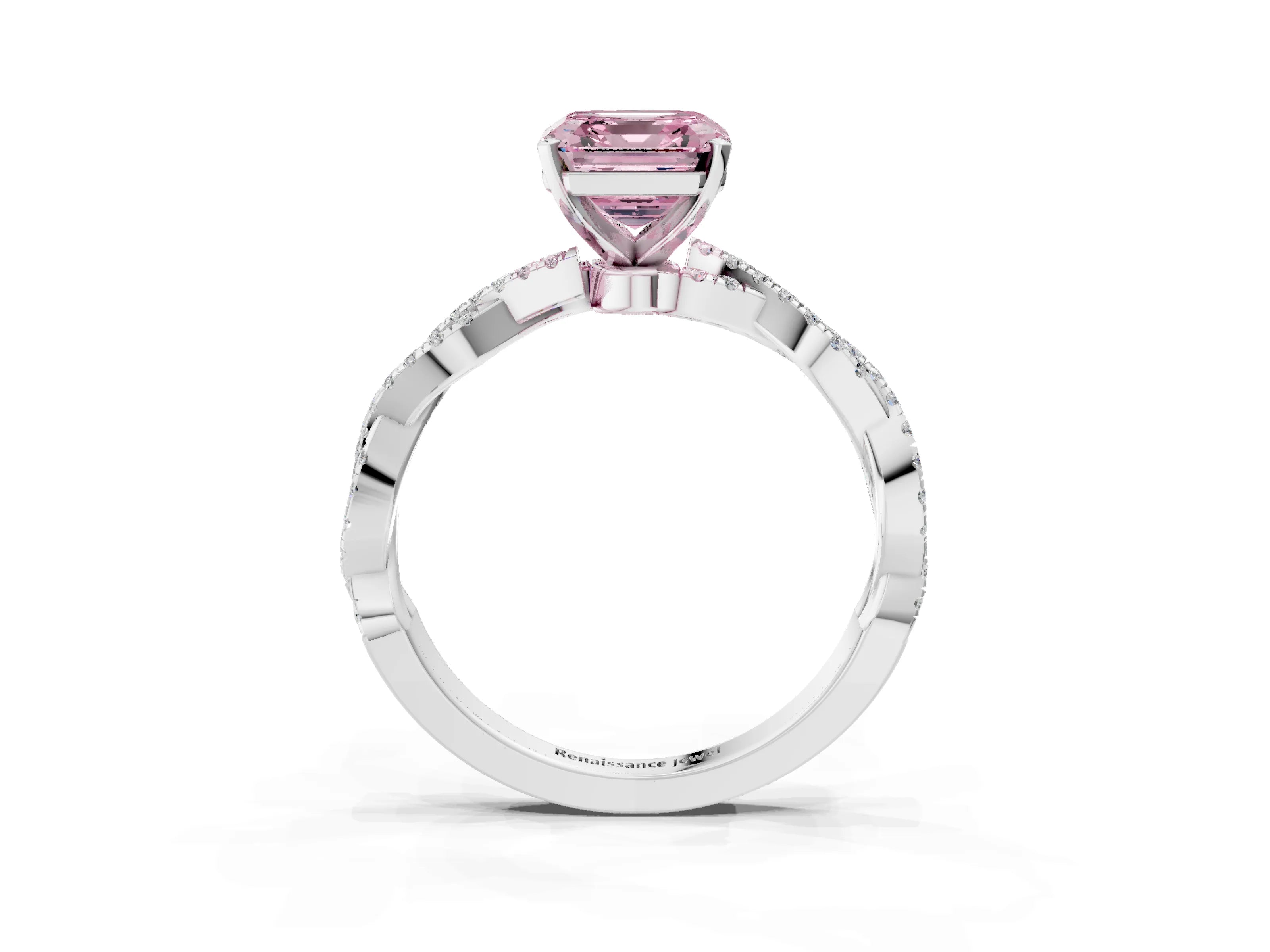 White gold Fancy Pink Asscher Cut Solitaire Twisted Pave Band with Four-Prong Setting_18
