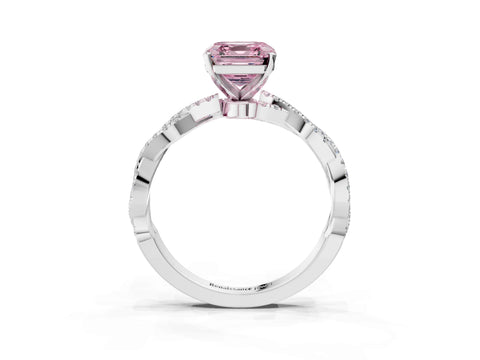 White gold Fancy Pink Asscher Cut Solitaire Twisted Pave Band with Four-Prong Setting_18