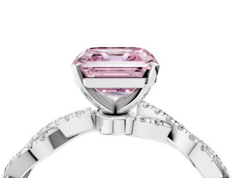 White gold Fancy Pink Asscher Cut Solitaire Twisted Pave Band with Four-Prong Setting_19