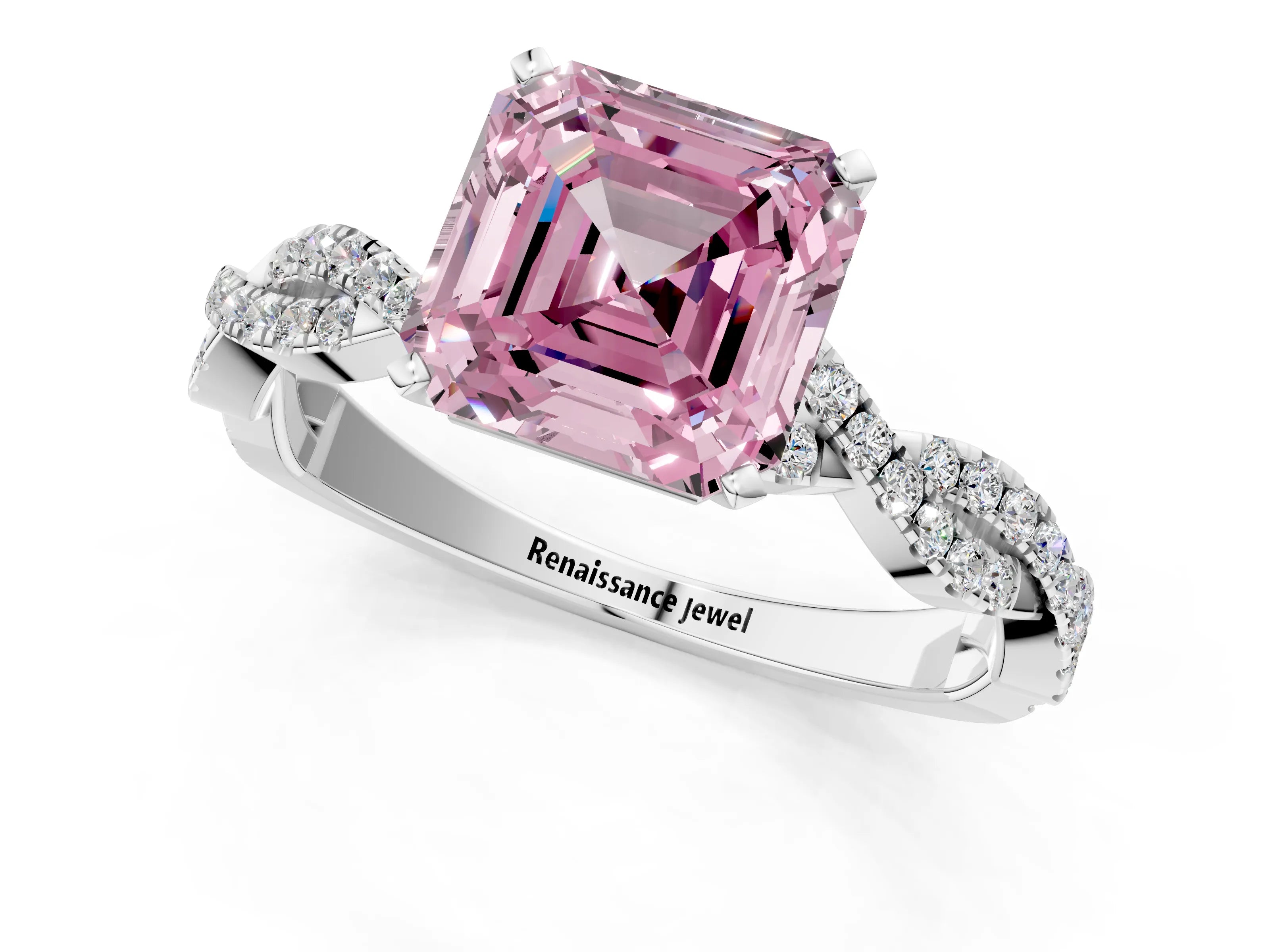 White gold Fancy Pink Asscher Cut Solitaire Twisted Pave Band with Four-Prong Setting_4