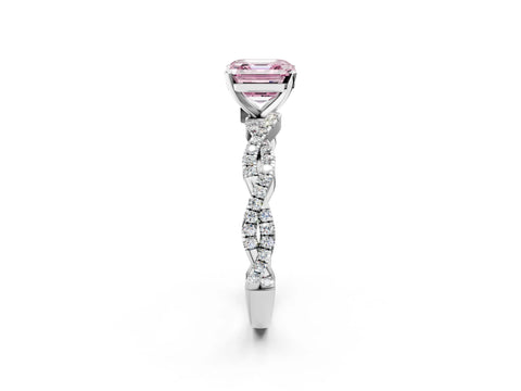 White gold Fancy Pink Asscher Cut Solitaire Twisted Pave Band with Four-Prong Setting_5