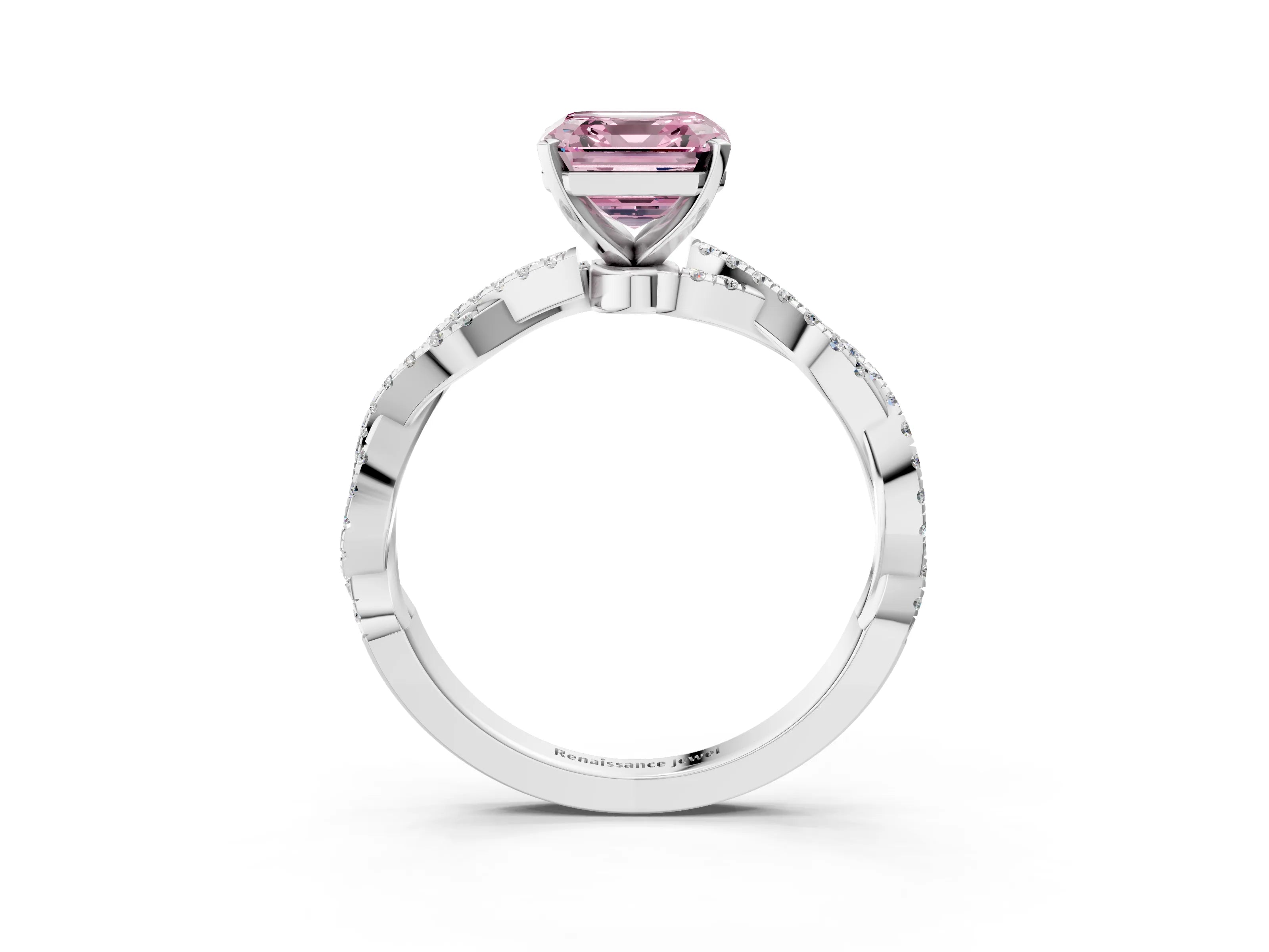White gold Fancy Pink Asscher Cut Solitaire Twisted Pave Band with Four-Prong Setting_6