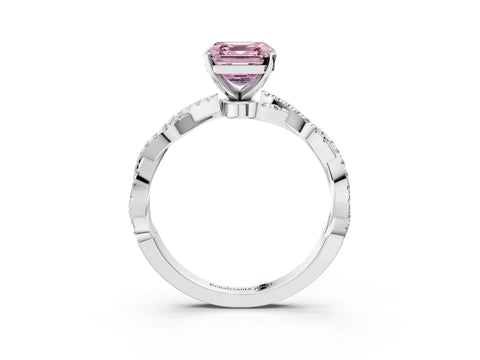 White gold Fancy Pink Asscher Cut Solitaire Twisted Pave Band with Four-Prong Setting_6