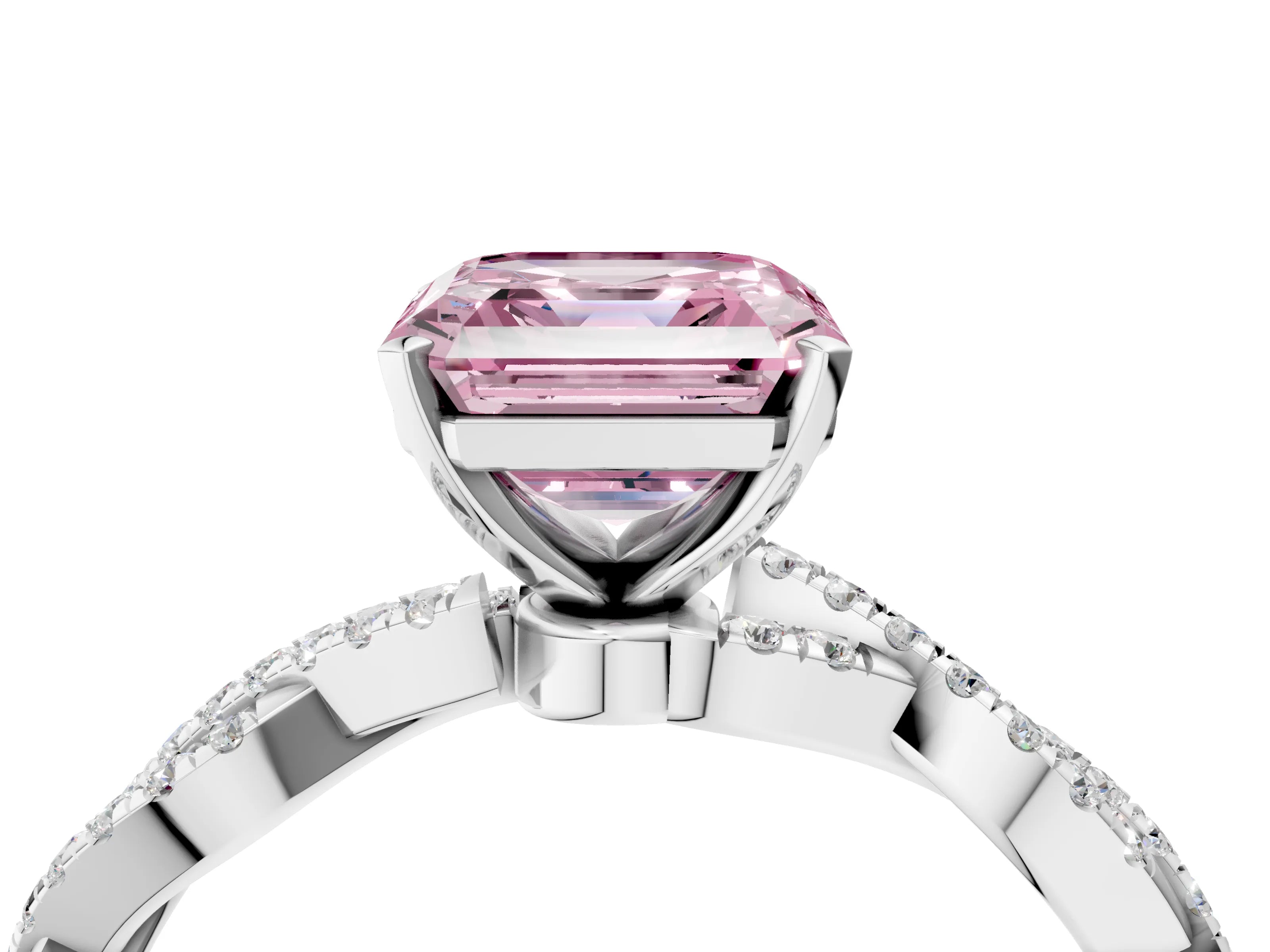 White gold Fancy Pink Asscher Cut Solitaire Twisted Pave Band with Four-Prong Setting_7