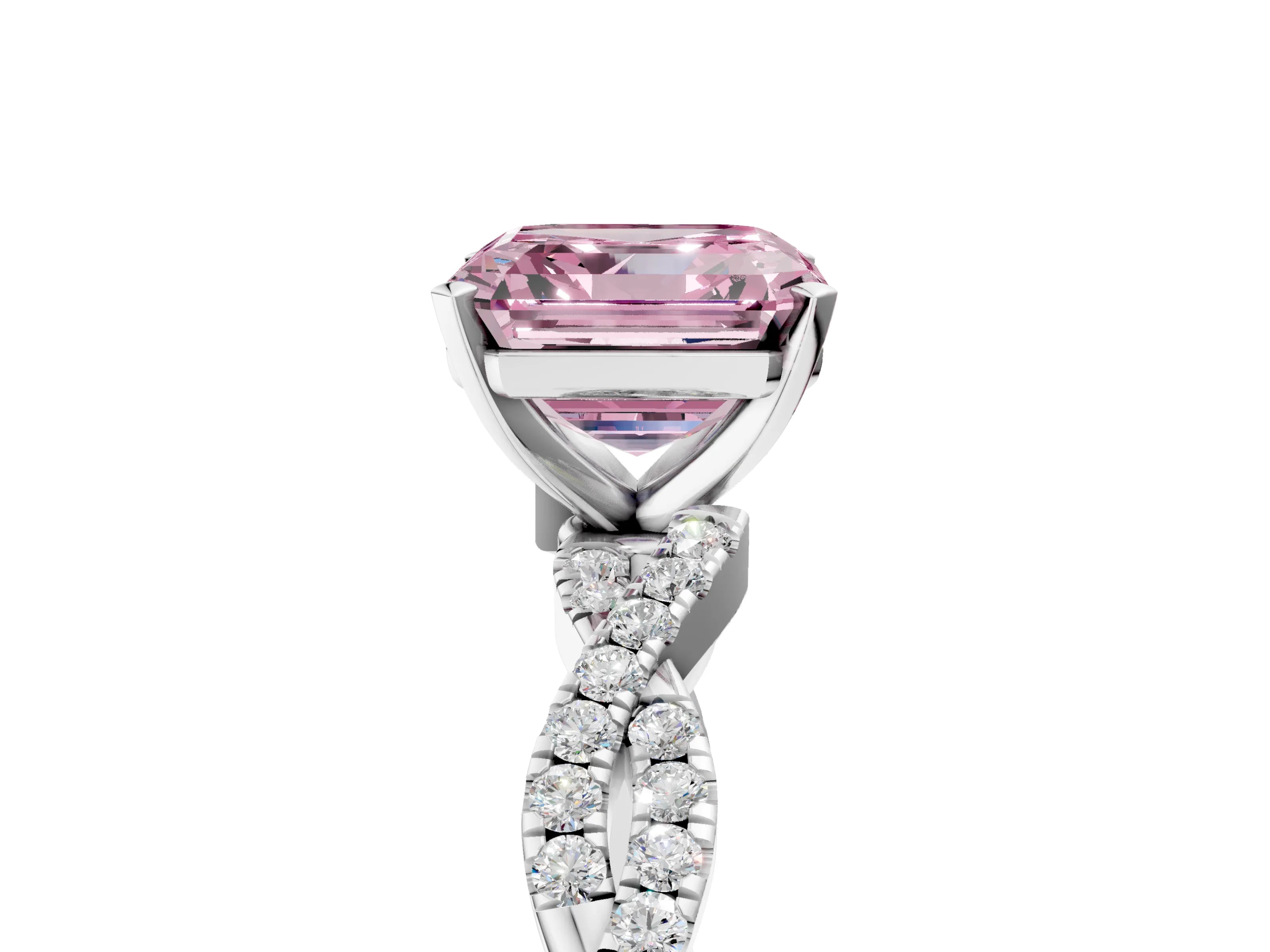 White gold Fancy Pink Asscher Cut Solitaire Twisted Pave Band with Four-Prong Setting_8
