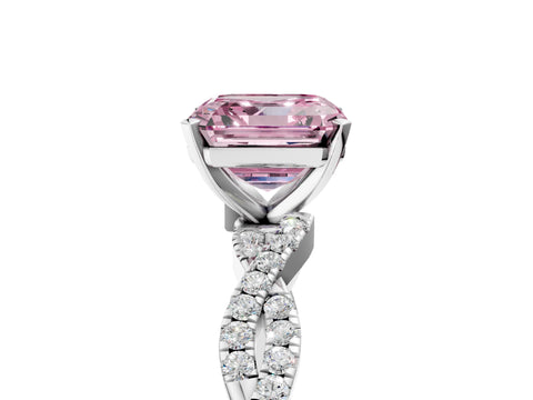 White gold Fancy Pink Asscher Cut Solitaire Twisted Pave Band with Four-Prong Setting_8