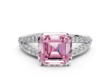 White gold Fancy Pink Asscher  Cut Split Shank Pave Diamond Engagement Ring with Four-Prong Setting