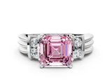 White gold Fancy Pink Asscher  Cut Three-Stone Channel Set Ring with Bar Prongs