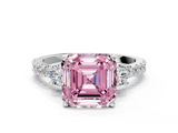 White gold Fancy Pink Asscher  Cut Three-Stone Diamond Pavé Band with Prong Setting_17