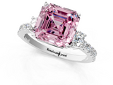 White gold Fancy Pink Asscher  Cut Three-Stone Diamond Pavé Band with Prong Setting_18