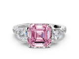 White gold Fancy Pink Asscher  Cut Three-Stone Diamond Pave Band with Prong Setting_51