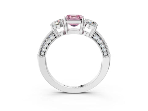 White gold Fancy Pink Asscher Cut Three-Stone Diamond Ring with Pavé Band and Four-Prong Setting_27