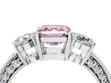 White gold Fancy Pink Asscher Cut Three-Stone Diamond Ring with Pavé Band and Four-Prong Setting_28