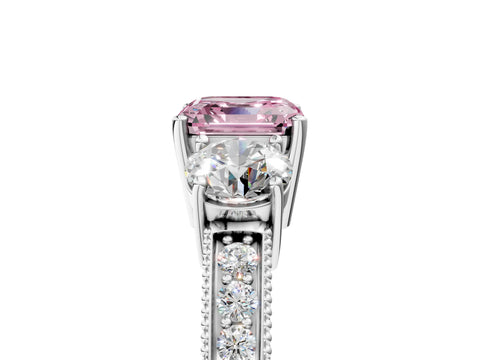 White gold Fancy Pink Asscher Cut Three-Stone Diamond Ring with Pavé Band and Four-Prong Setting_29