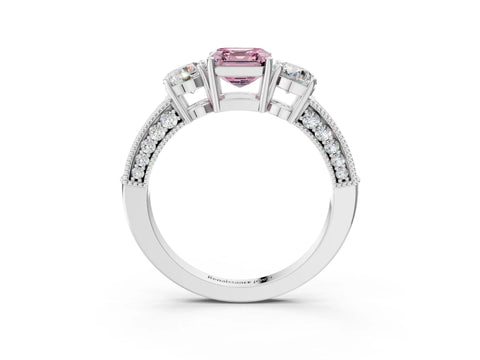 White gold Fancy Pink Asscher Cut Three-Stone Diamond Ring with Pavé Band and Four-Prong Setting_33