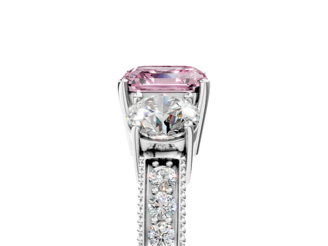 White gold Fancy Pink Asscher Cut Three-Stone Diamond Ring with Pavé Band and Four-Prong Setting_35
