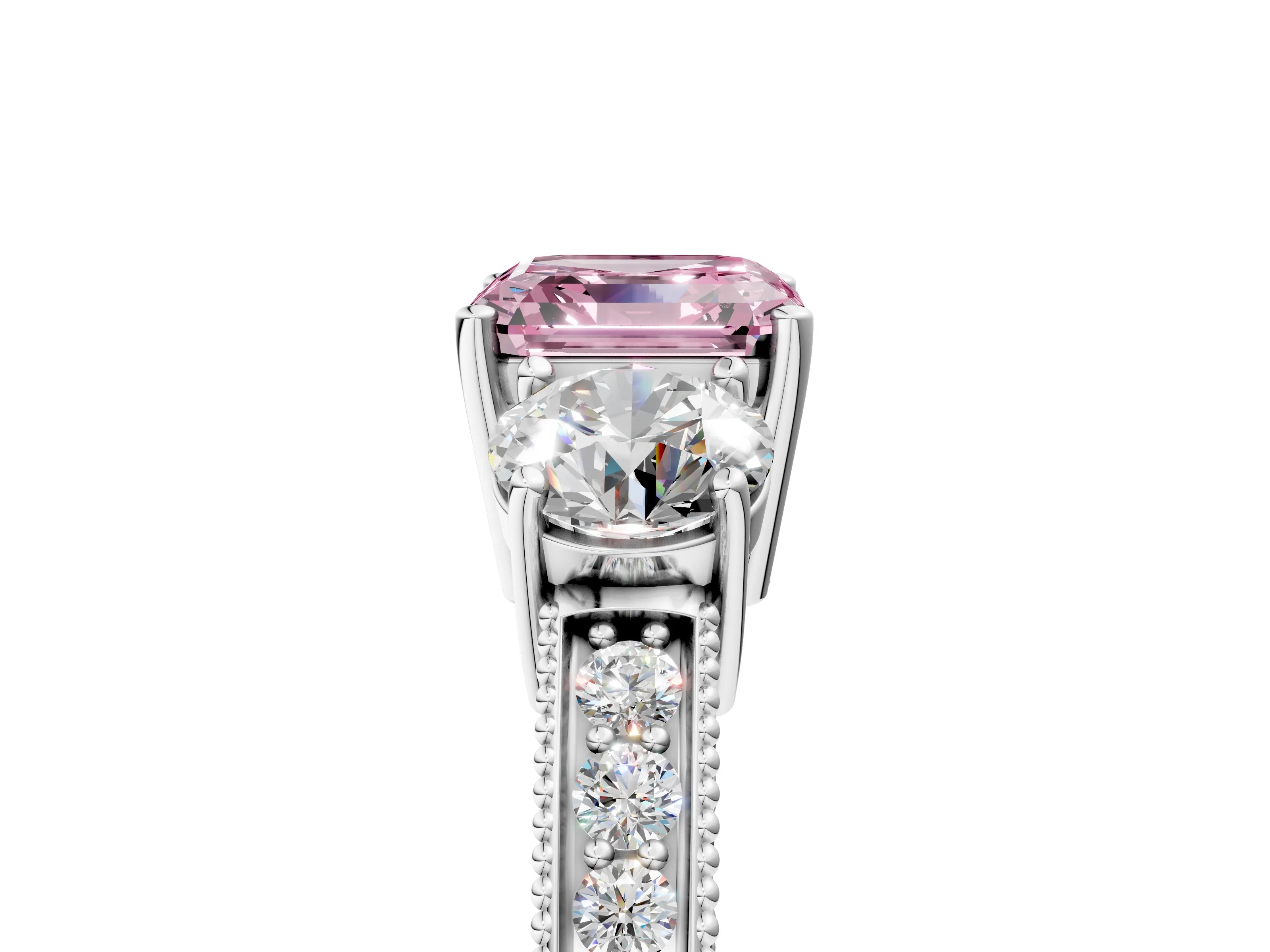 White gold Fancy Pink Asscher Cut Three-Stone Diamond Ring with Pavé Band and Four-Prong Setting_41