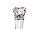 White gold Fancy Pink Asscher Cut Three-Stone Diamond Ring with Prong Setting on a Classic Band_11