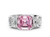 White gold Fancy Pink Asscher Cut Three-Stone Diamond Ring with Prong Setting on a Classic Band_12