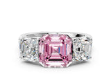 White gold Fancy Pink Asscher Cut Three-Stone Diamond Ring with Prong Setting on a Classic Band_12