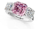 White gold Fancy Pink Asscher Cut Three-Stone Diamond Ring with Prong Setting on a Classic Band_13