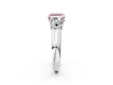 White gold Fancy Pink Asscher Cut Three-Stone Diamond Ring with Prong Setting on a Classic Band_14