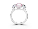 White gold Fancy Pink Asscher Cut Three-Stone Diamond Ring with Prong Setting on a Classic Band_15