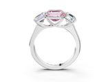 White gold Fancy Pink Asscher Cut Three-Stone Diamond Ring with Prong Setting on a Classic Band_15