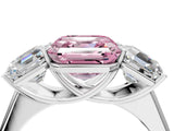 White gold Fancy Pink Asscher Cut Three-Stone Diamond Ring with Prong Setting on a Classic Band_16