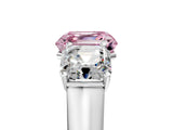 White gold Fancy Pink Asscher Cut Three-Stone Diamond Ring with Prong Setting on a Classic Band_17