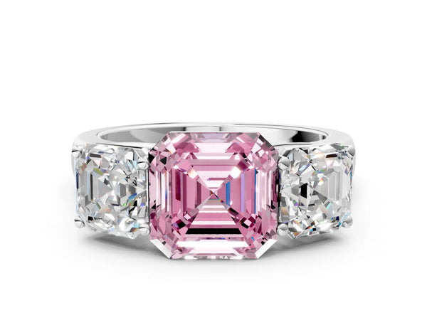 Platinum Asscher Cut Side Stone Engagement Ring Setting for Fancy Pink Center - Design RJ-781