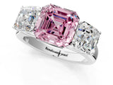 White gold Fancy Pink Asscher Cut Three-Stone Diamond Ring with Prong Setting on a Classic Band_7