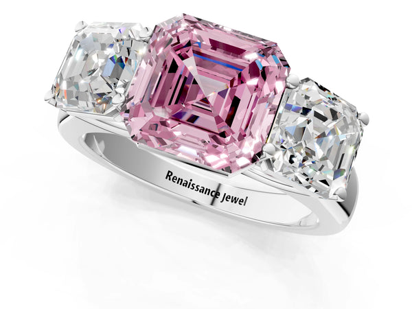Platinum Asscher Cut Side Stone Engagement Ring Setting for Fancy Pink Center - Design RJ-781