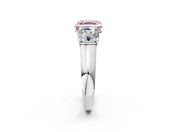 Platinum Asscher Cut Side Stone Engagement Ring Setting for Fancy Pink Center - Design RJ-781
