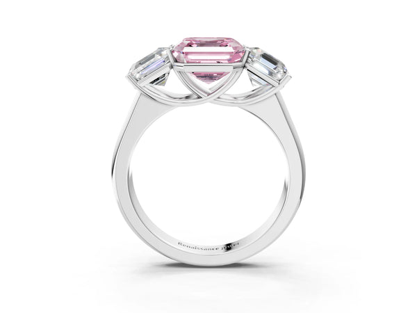 Platinum Asscher Cut Side Stone Engagement Ring Setting for Fancy Pink Center - Design RJ-781